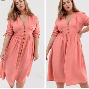 ASOS Glamorous button front midi tea dress plus sz